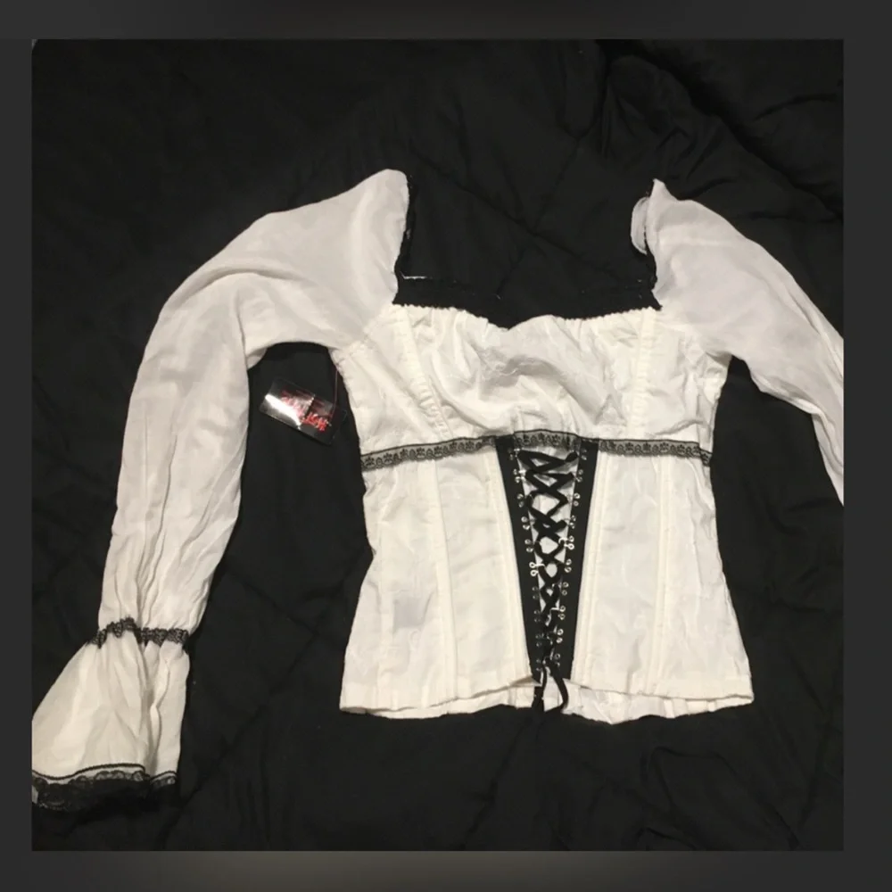 Tripp NYC Vintage White & Black Embroidered Eyelet Milkmaid Corset Size Small - Picture 2 of 2
